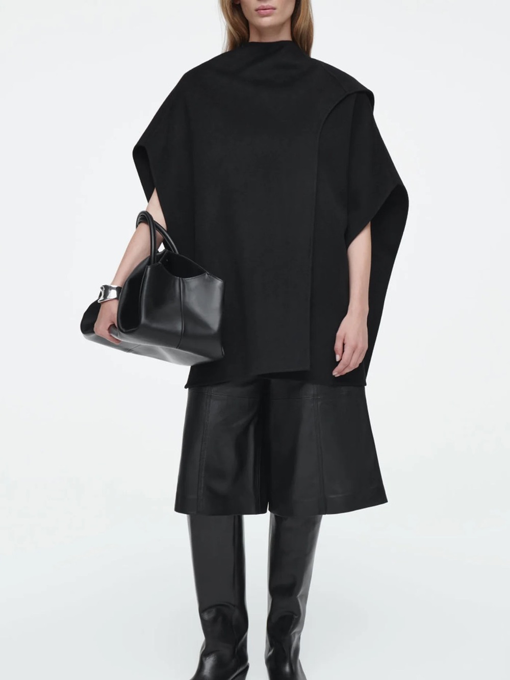 Cos Wool Blend Hybrid Scarf Wrap Cape In Black